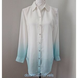 Chico's Tunic Shirt Ombre Aqua Watercolor Flowy Light Sheer Coastal sz 0 US S